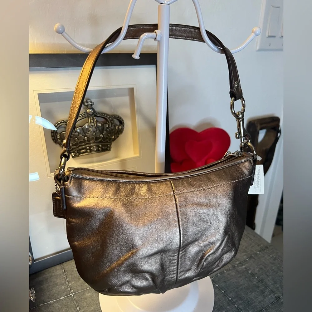 Coach Ashley Small Metallic Leather Brown/Bronze Pleated Shoulder Bag